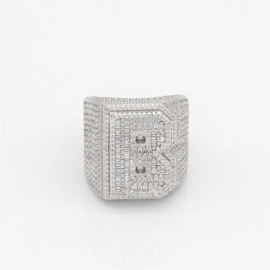 Jewelry Bulk Wholesale Custom 925 Sterling Silver VVS Baguette Moissanite Diamond Iced Out 26 Letters Hip Hop Band Ring For Men
