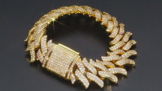20mm 18K Gold Filled Zircon Diamond Cuban Link Bracelet